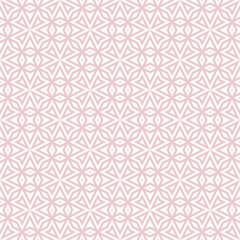 Vector seamless pattern with floral geometric star shapes, diamond cross motifs, arrow lines. Subtle pink baby style texture with stripe elements. Retro design for nursery, textile, wallpaper, decor