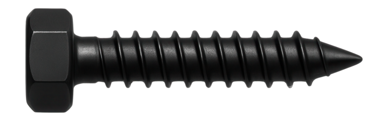 Hex head furniture screw with a black oxide finish for constructing metal frames.