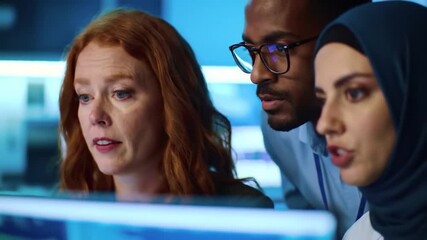 Diverse Team Collaborating on Data Analysis in a Modern Tech Office Environment. - Powered by Adobe