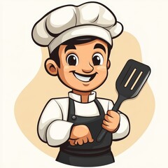Cheerful Cartoon Chef with Spatula, Ready to Cook Delicious Meals