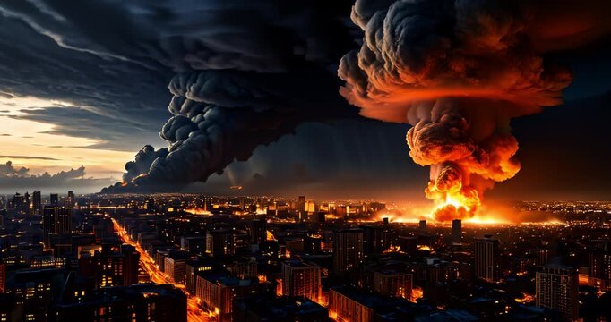 The Apocalypse Arrives with a Mushroom Cloud Over the City. War related concept.