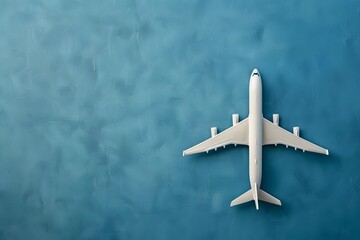 Naklejka premium miniature white airplane model on vibrant textured blue surface detailed macro composition ideal for design background and aviation theme airplane flying over the sea