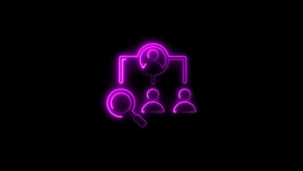 Neon illustration representing human resources recruitment search and teamwork on black background