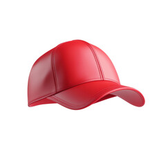 Fototapeta premium Shiny red baseball cap with stitched panels on white background
