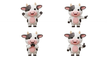 Obraz premium Cartoon cow characters set illustration