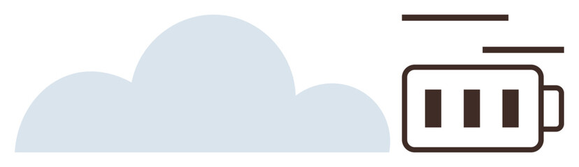 Cloud shape paired with fast-moving battery represents digital cloud storage and energy transfer. Ideal for technology, efficiency, speed, sustainability, data flow, innovation, clean energy. Simple
