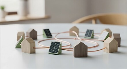 Wooden Microgrid Loop with Mini Solar Tiles and Copper Lines