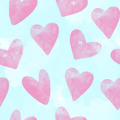 Seamless Pink Watercolor Hearts Pattern