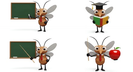 Cartoon mosquito teachers educational illustration