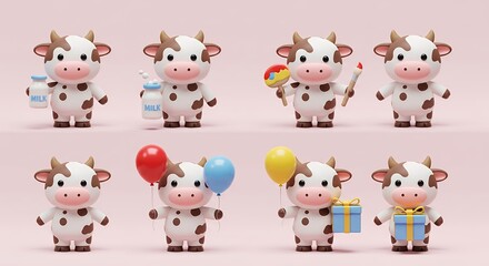 Obraz premium Cute cartoon cows celebrating a party