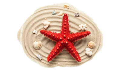 Starfish on invisible sand on white transparent background, PNG