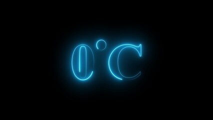 0 degree Celsius text with neon glowing effect on black background