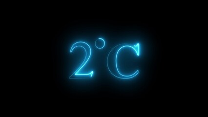 2 degree Celsius text with neon glowing effect on black background