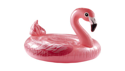 Inflatable Flamingo Pool Toy in Bright Pink with Print, Isolated on transparent background, PNG