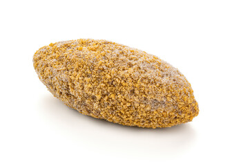 Frozen cutlet in breading, on a white background. Semi-finished meat products. 