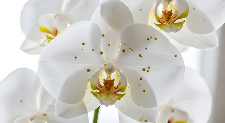 Close Up of Exquisite White Phalaenopsis Orchids in Bloom.