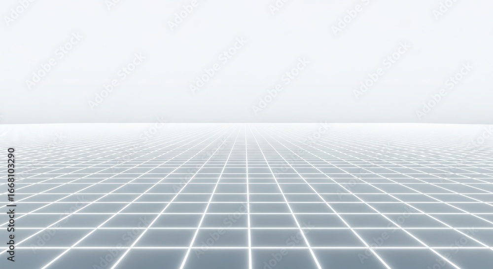 Poster 3d illustration of abstract digital grid receding into the distance on a clean white background, rep