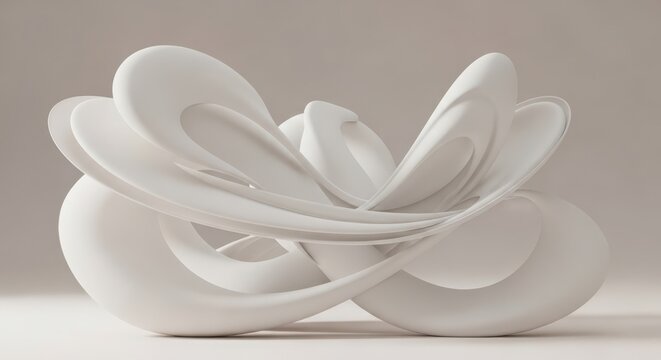 3d illustration of elegant white abstract sculpture with flowing, organic curves and smooth surfaces, isolated on a neutral background