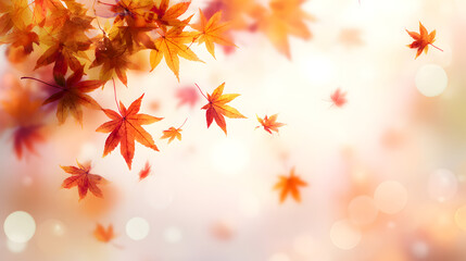 Fototapeta premium Autumn leaves falling with bokeh background creating a dreamy and romantic seasonal scenery