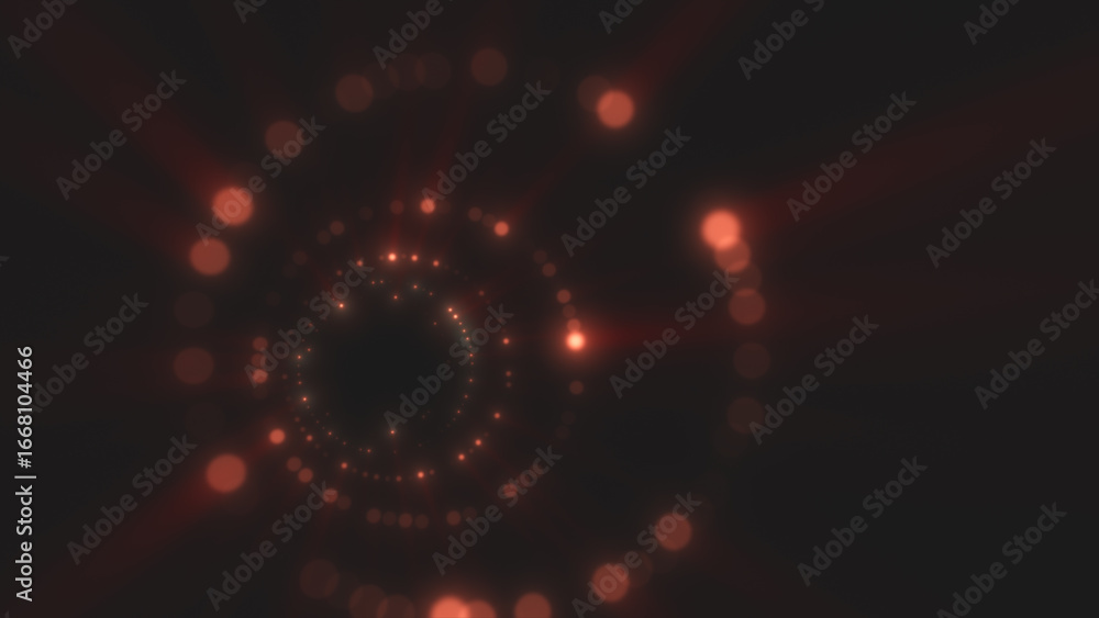 Poster glowing spiral tunnel of red lights forming an abstract digital vortex effect