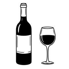 Wine bottle and glass vector lines icon svg