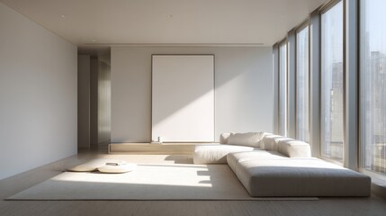 Modern Minimalist Living Room Interior with Natural Light and Neutral Shades for Contemporary Home Decor