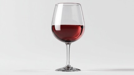 Filled red wine glass standing isolated against a white seamless background