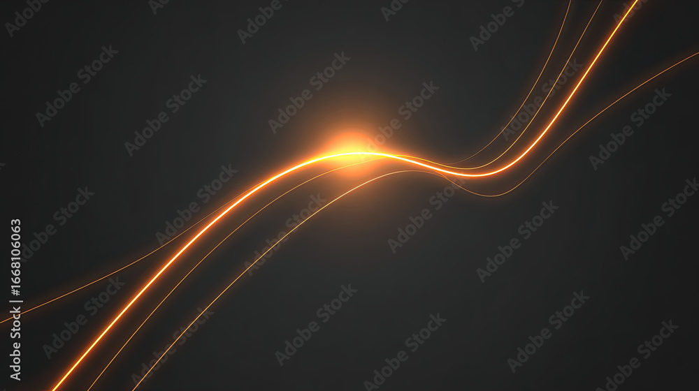 Poster glowing orange light lines curve smoothly on dark background