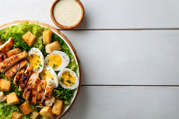 Clean flat lay with salad ingredients and copy space suitable for modern recipe blog and lifestyle background