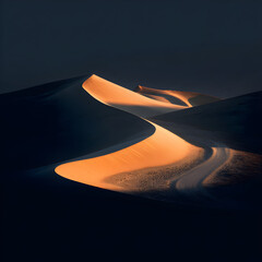 Curving sand dunes illuminated by morning light perfect for nature blog and adventure photography content