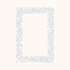 Hand drawn floral rectangle frame with a charming whimsical cottage core design. Soft blue, pastel, and nostalgic, perfect for textiles, wallpaper, wrapping paper, and romantic vintage-inspired decor.