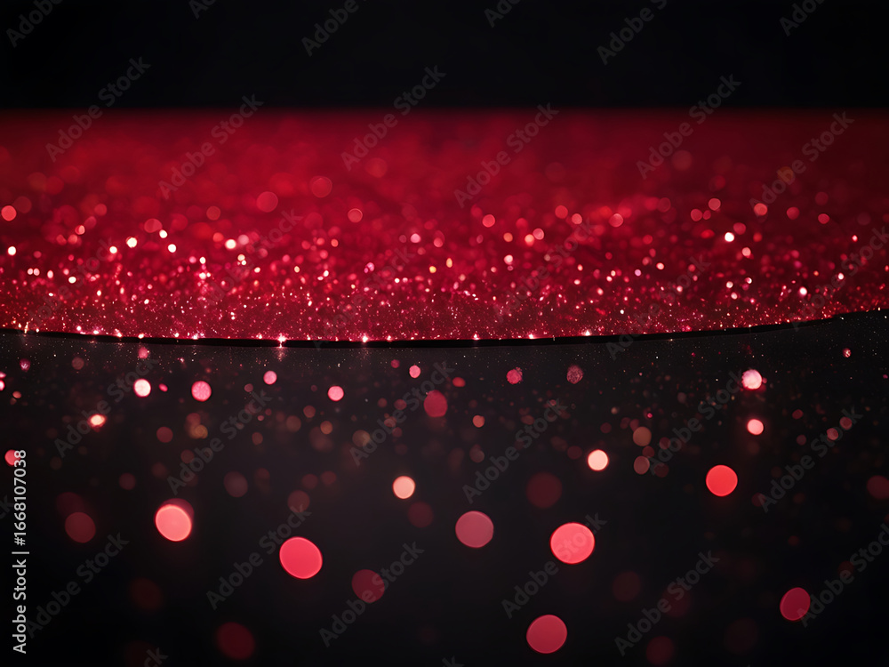 Aufkleber elegant red glitter on a black background with bokeh and reflection. luxury abstract banner.