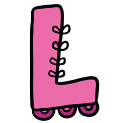 Hand drawn Christmas design of alphabet letter L with roller skate for festive font, typography, winter season, campaign badge, initials, name, patch, calligraphy, sticker, cartoon text, message