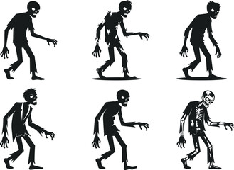 Creepy Walking Zombies Vector Set for Halloween Design – Spooky Undead Characters for Horror Illustrations, T-Shirt Prints and Posters