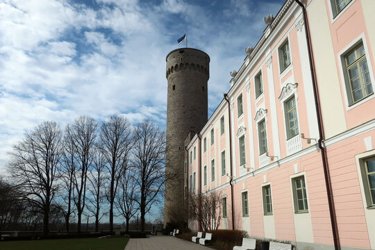 Tallinn, Estonia. Pikk Hermann is a tower of the Toompea Castle, on Toompea (Domberg) hill in Tallinn