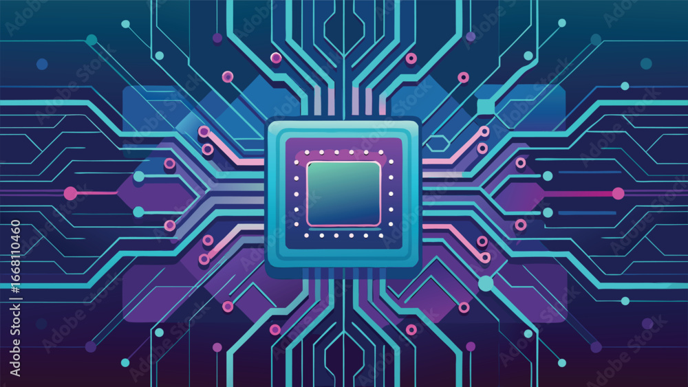 Poster electronic chipset board pattern, vector abstract design, clean gradient background with futuristic 
