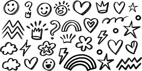 Fototapeta premium Hand drawn doodle elements set black and white vector illustration design