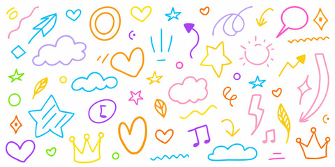 Colorful Hand Drawn Doodle Elements on White Background for Creative Design