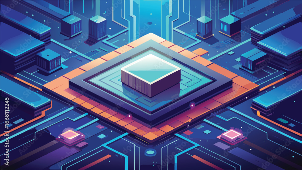 Poster tech-inspired digital processor board background, abstract circuit lines, light futuristic style.