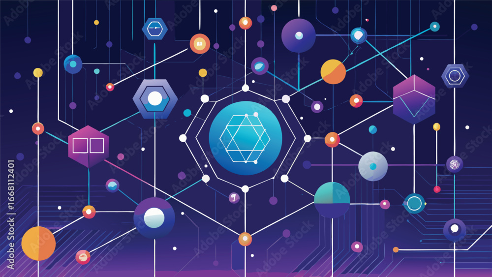 Poster abstract ai network background, connected data points, technology flow lines, minimal futuristic vec