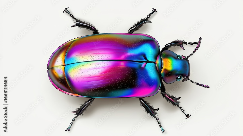 Poster vibrant and colorful beetle with iridescent shell on a light background