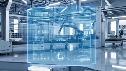 In a hightech factory setting, a male engineer engages with various digital data and advanced systems - Powered by Adobe