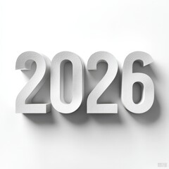 White 3D Number 2026 New Year Design for Calendar or Invitation Card