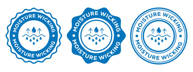 Moisture Wicking Icons Badges Labels Blue Vector Design Set