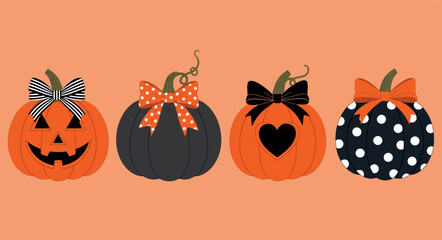 Halloween pumpkins with bows cute spooky season fall decorations autumn holiday october festivity art