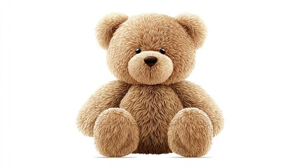 Obraz premium Cute plush teddy bear sitting upright, isolated against a clean white background
