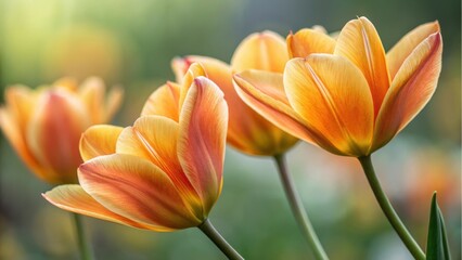 Naklejka premium Closeup of vibrant orange tulips blooming in a garden during springtime