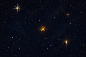 Bright Golden Stars in Dark Night Sky