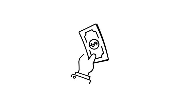 Animated Hand Holding Dollar Bills Icon Representing Payment, Finance, Salary, Business Transaction, Banking, Investment, Shopping, Cash Flow, and Economy"