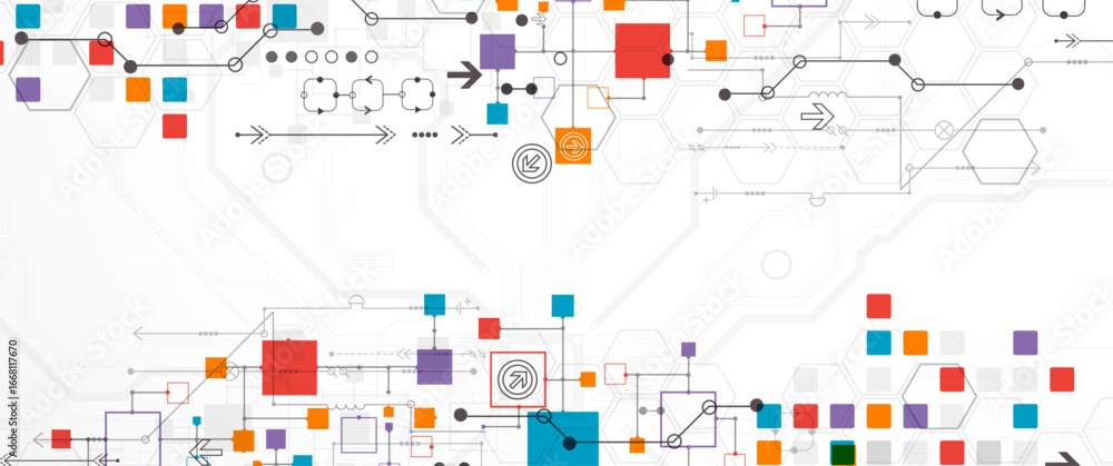 Poster abstract technology concept. circuit board, high computer color background. vector illustration with